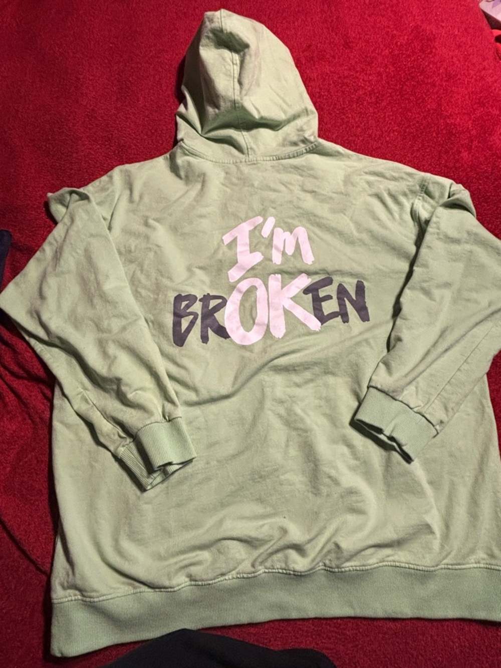 Chicyea I'm Broken I’m Ok Pistachio Green Hoodie - Women's Pullover size 2X
